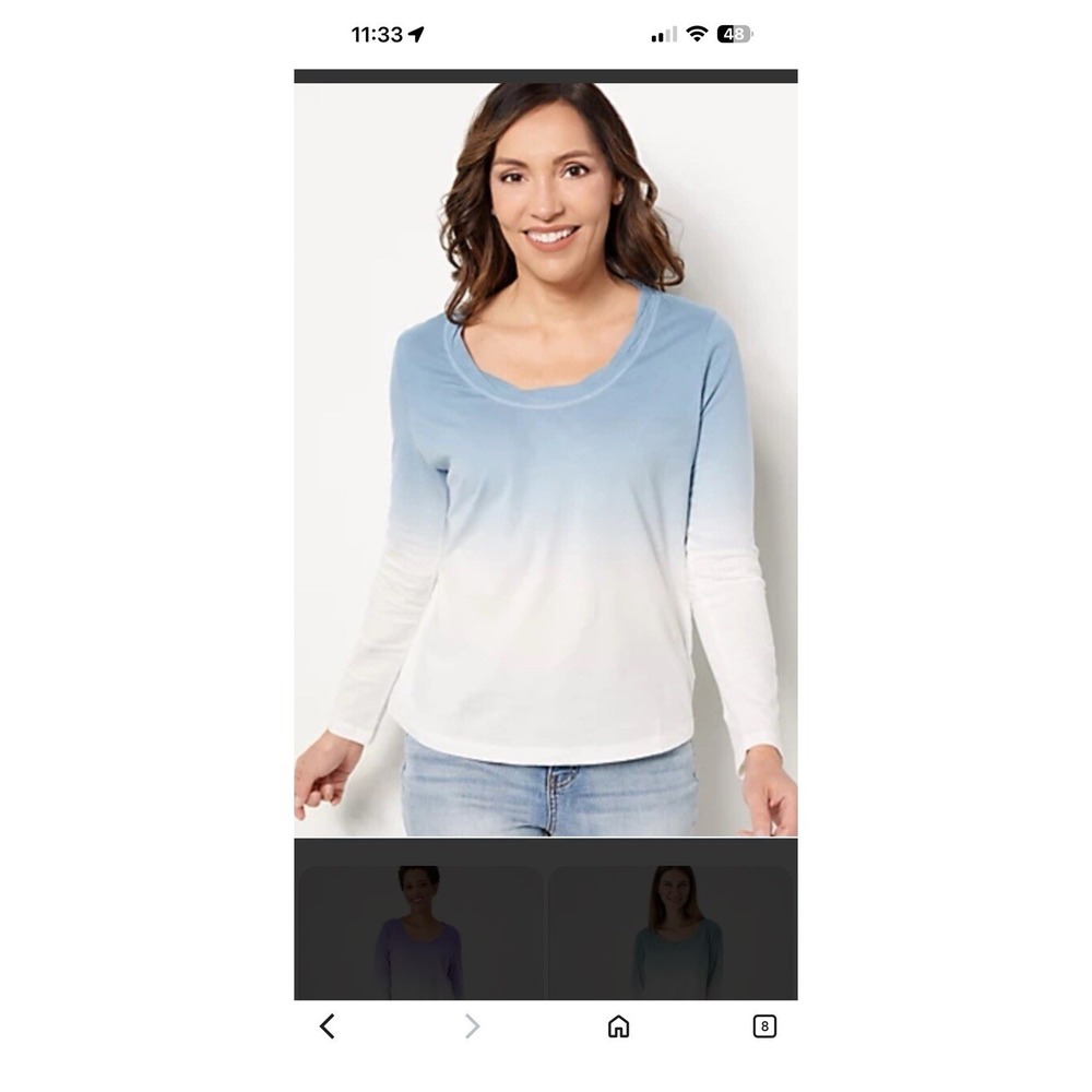 Candace Cameron Bure Women's Long Sleeve The Ocean Dipped Tee Size XXS Blue NWT